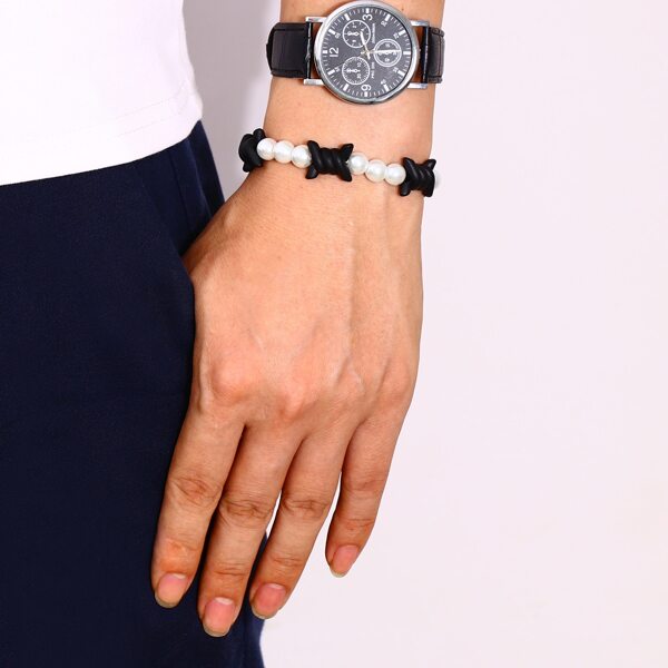 

Men Beaded Bracelet, White