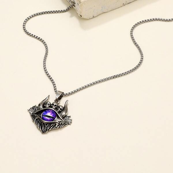 

Men Skull & Eye Charm Necklace, Silver