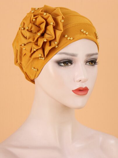 Faux Pearl Decor Hat Bonnet Hair Bonnet Turban Valentine's Day Valentines