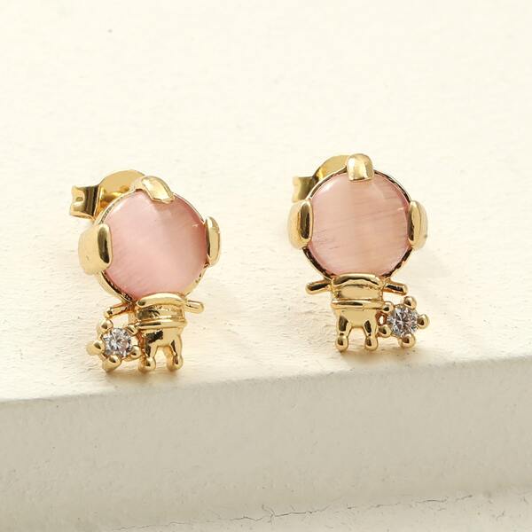 

18K Gold Plated Zircon Decor Stud Earrings, Pink