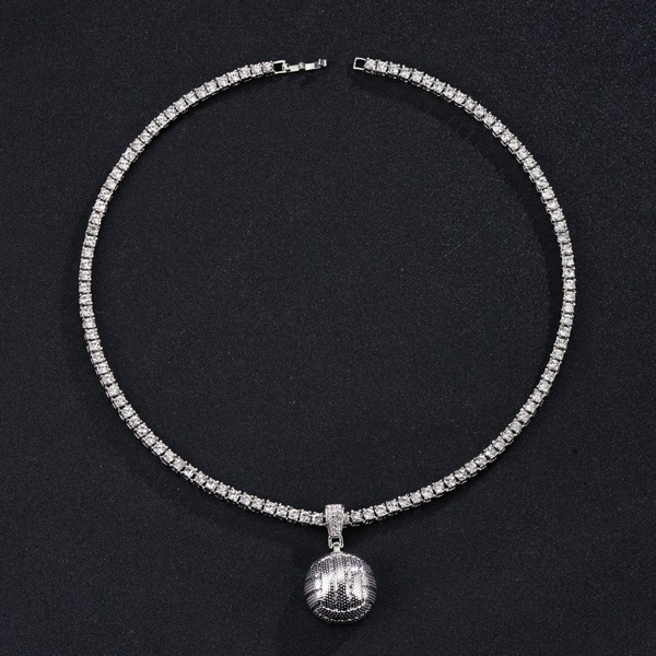 

Men Rhinestone Decor Volleyball Charm Necklace, Silver