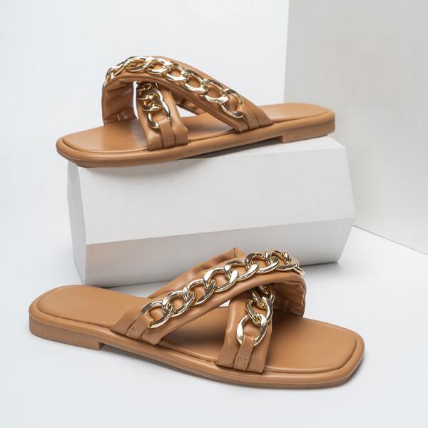 

Criss Cross Metal Decor Sandals, Brown
