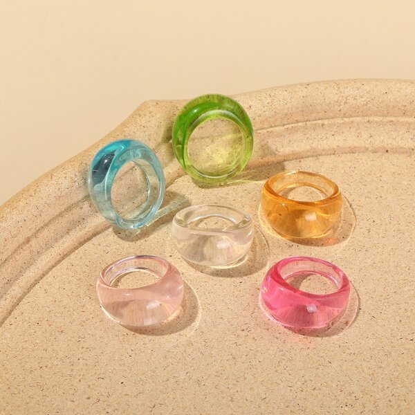 

6pcs Clear Ring, Multicolor