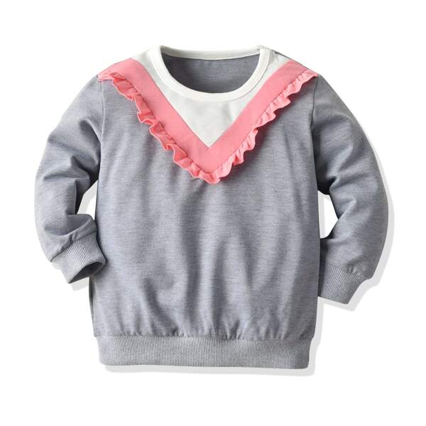

Toddler Girls Chevron Print Ruffle Trim Sweatshirt, Grey