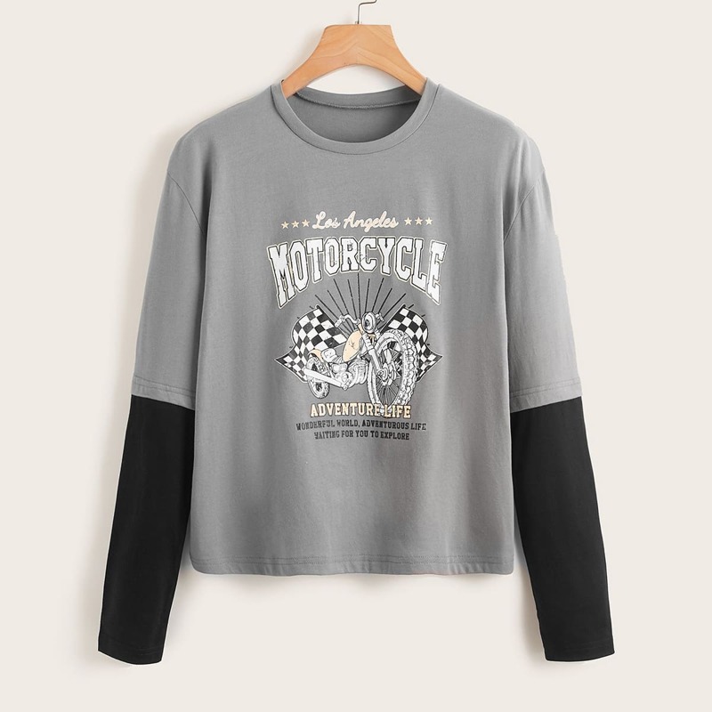 

Colorblock Letter Motorcycle Graphic Tee, Multicolor