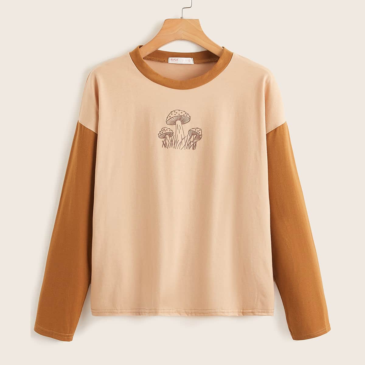 

Mushroom Print Colorblock Tee, Multicolor