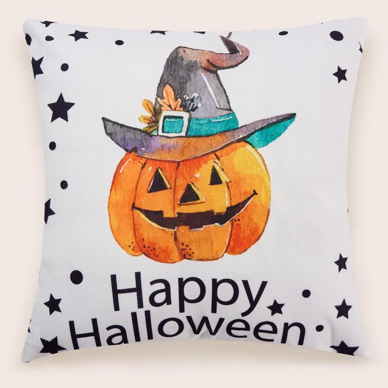 

Halloween Pumpkin Print Cushion Cover Without Filler, Multicolor