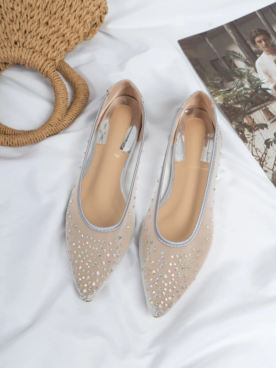 Giày bệt Nữ Pha lê kim cương màu trơn Hấp dẫn - Bạc - Xem 1