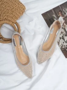 Giày bệt Nữ Pha lê kim cương màu trơn Hấp dẫn - Bạc - Xem 5