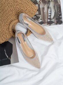 Giày bệt Nữ Pha lê kim cương màu trơn Hấp dẫn - Bạc - Xem 4