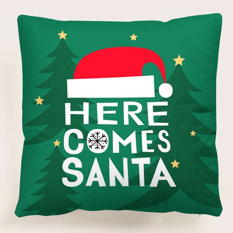 

Christmas Hat Print Cushion Cover Without Filler, Multicolor