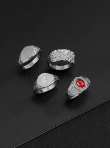 Fashionable and Popular 4pcs Men Simple and Stylish Ring Alloy for Jewelry Gift and for a Stylish Look - Silver - View 2