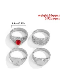 Fashionable and Popular 4pcs Men Simple and Stylish Ring Alloy for Jewelry Gift and for a Stylish Look - Silver - View 3