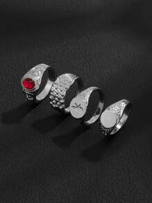 Fashionable and Popular 4pcs Men Simple and Stylish Ring Alloy for Jewelry Gift and for a Stylish Look - Silver - View 4