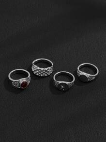 Fashionable and Popular 4pcs Men Simple and Stylish Ring Alloy for Jewelry Gift and for a Stylish Look - Silver - View 5