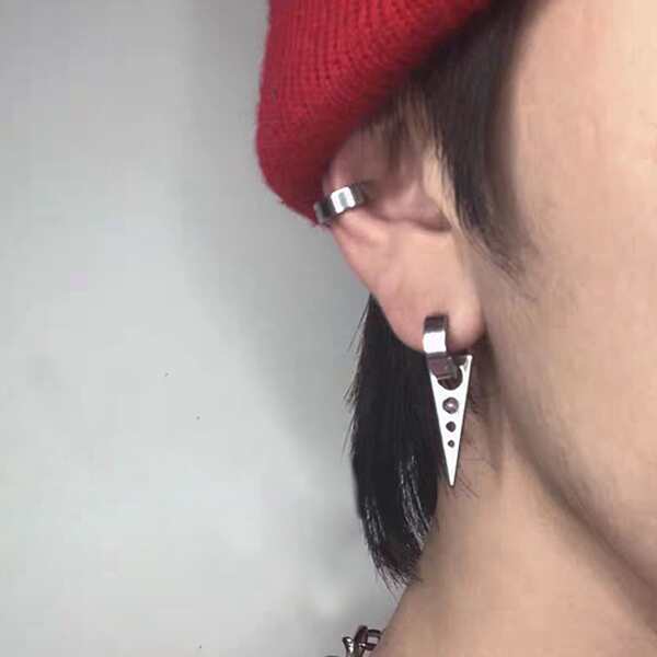 

2pcs Men Geo Decor Earrings, Silver