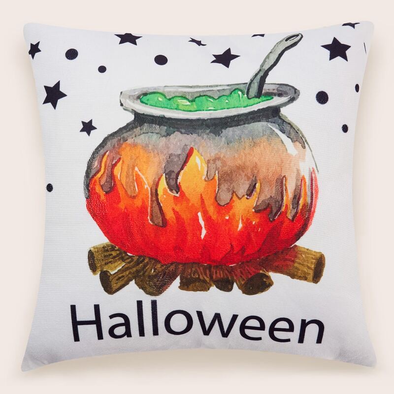 

Halloween Letter Graphic Cushion Cover Without Filler, Multicolor