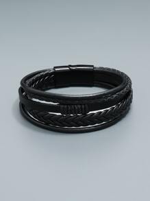 時尚流行男士PU分層手鍊，適合珠寶禮物和時尚外觀 - 黑色 - 查看 3