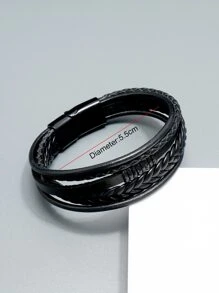 時尚流行男士PU分層手鍊，適合珠寶禮物和時尚外觀 - 黑色 - 查看 4