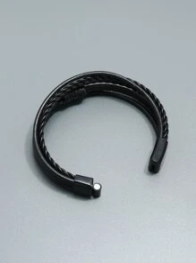 時尚流行男士PU分層手鍊，適合珠寶禮物和時尚外觀 - 黑色 - 查看 5