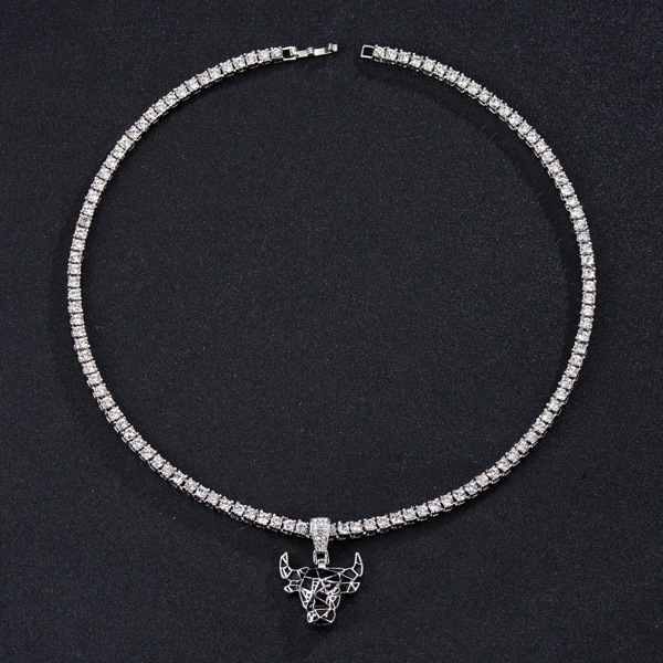 

Men Animal Head Charm Rhinestone Decor Necklace, Silver