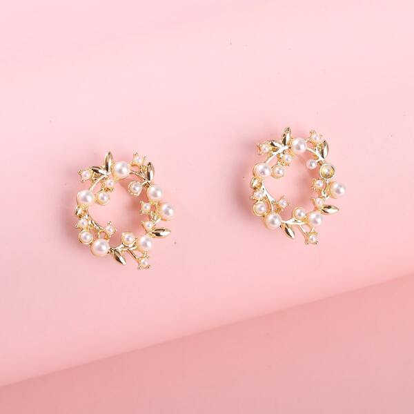 

Faux Pearl Decor Earrings, Gold