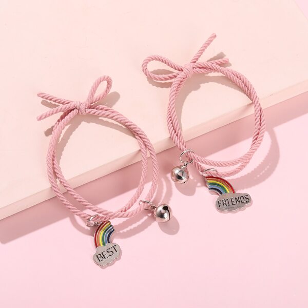 

2pcs Rainbow Charm Bracelet, Pink