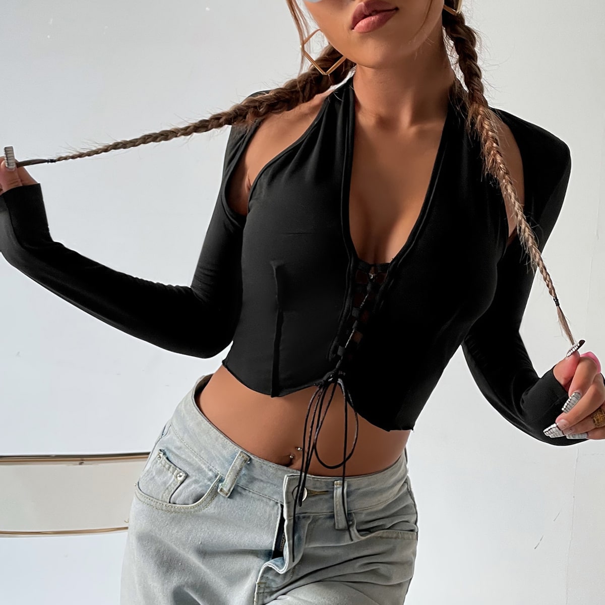 Топ-халтер со шнурком & болеро