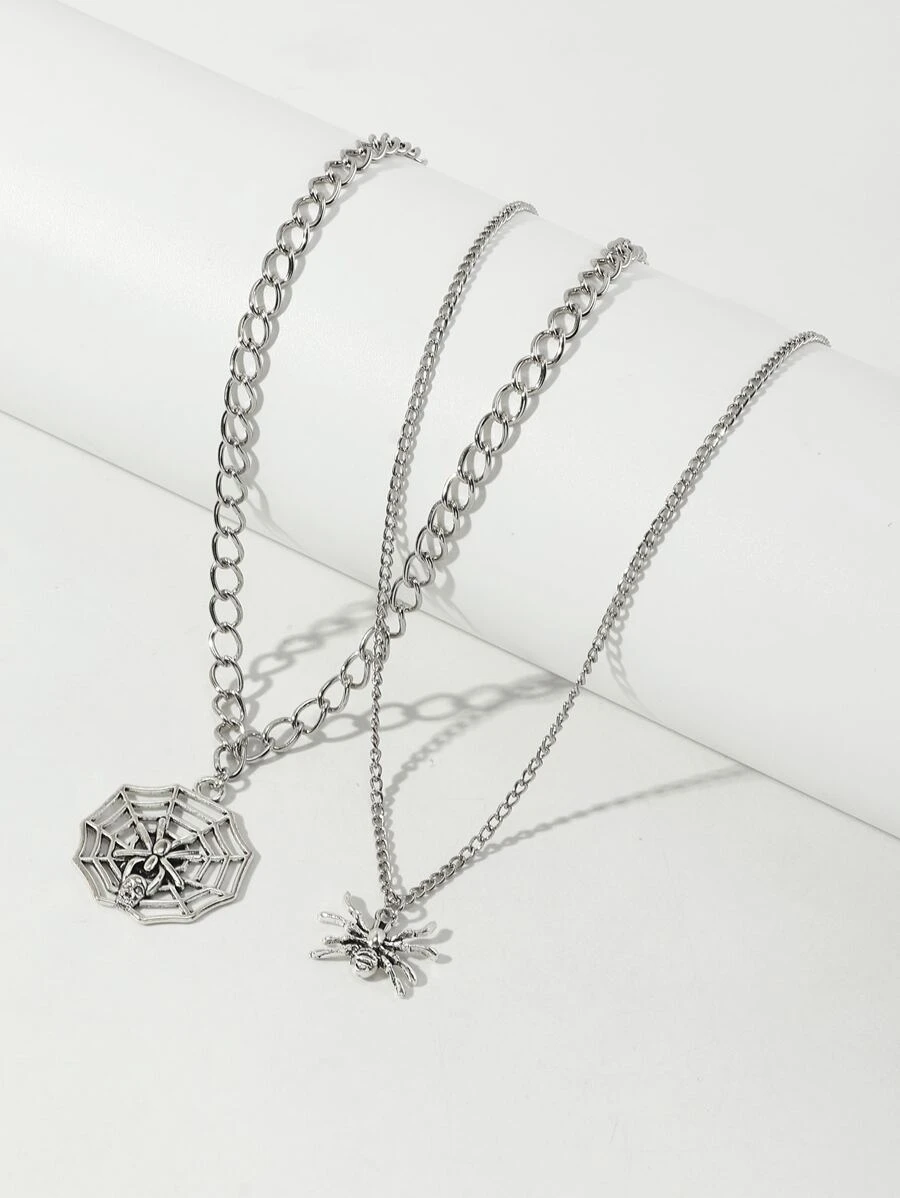 兒童2入組萬聖節蜘蛛吊墜項鏈