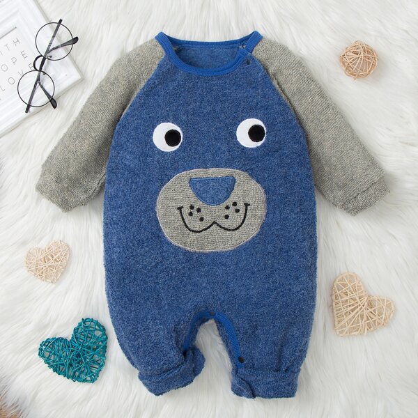 

Baby Cartoon Embroidery Flannel Jumpsuit, Blue