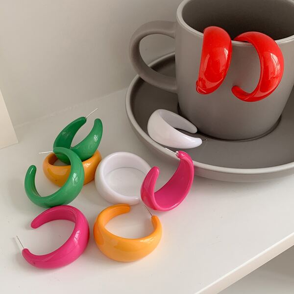 

5pairs Cuff Hoop Earrings, Multicolor