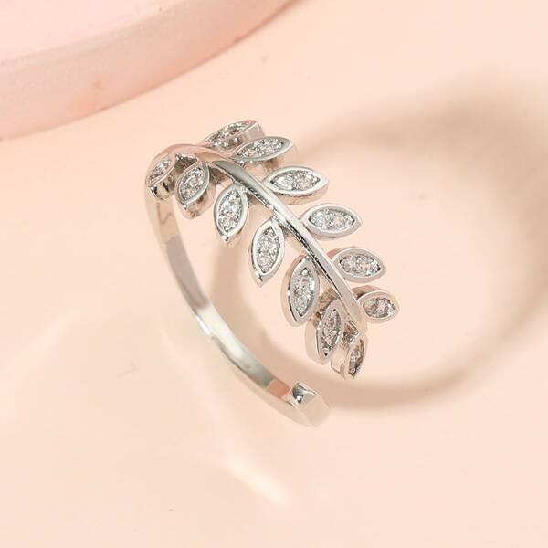 

Leaf Decor Cuff Ring, Silver