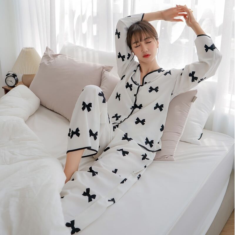 

Bow Print Pajama Set, White