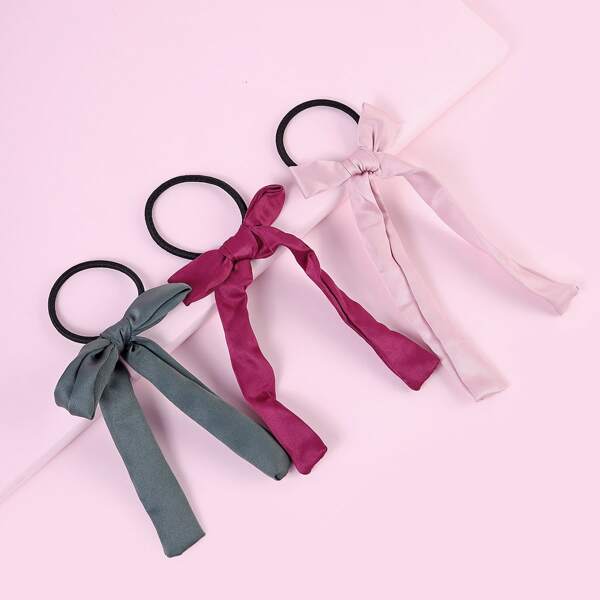 

3pcs Girls Bow Decor Scarf Hair Tie, Multicolor