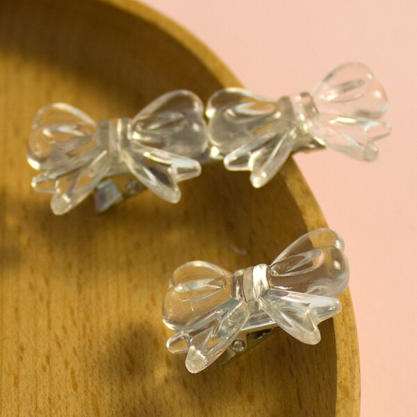 

2pcs Toddler Girls Bow Decor Hair Clip, Clear
