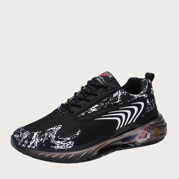 

Men Mesh Panel Lace-up Front Sneakers, Black