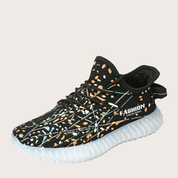 

Men Lace Up Decor Knit Sneakers, Black