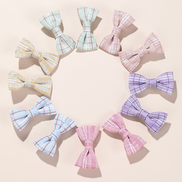 

12pcs Toddler Girls Bow Decor Hair Clip, Multicolor