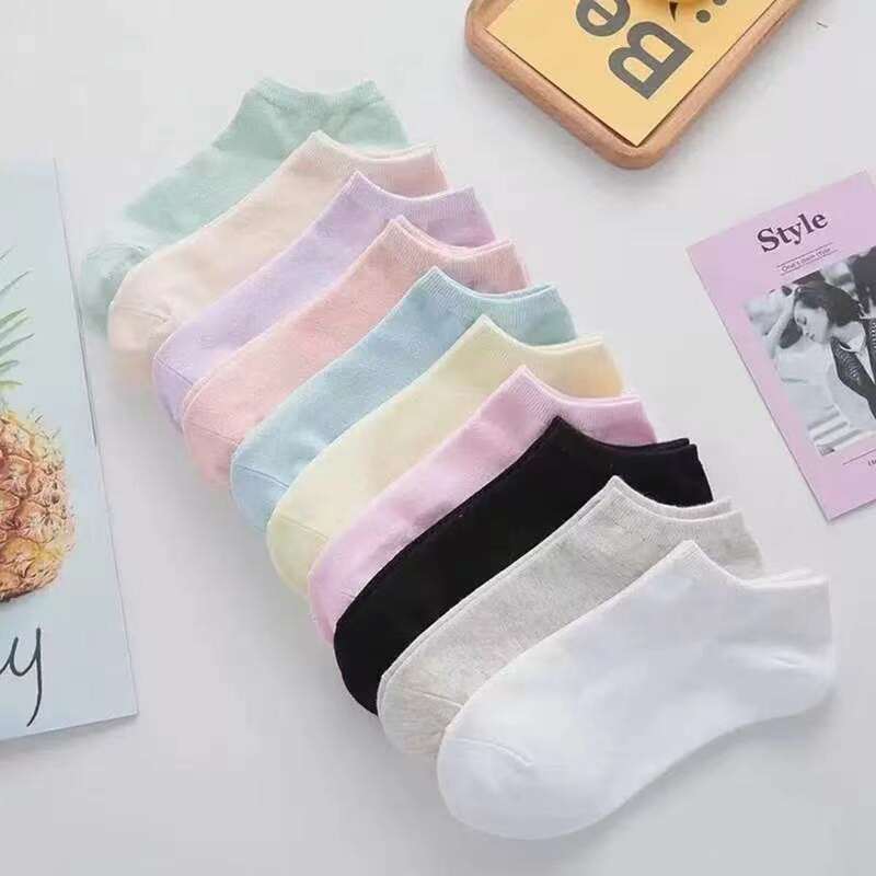 

10pairs Solid Ankle Socks, Multicolor