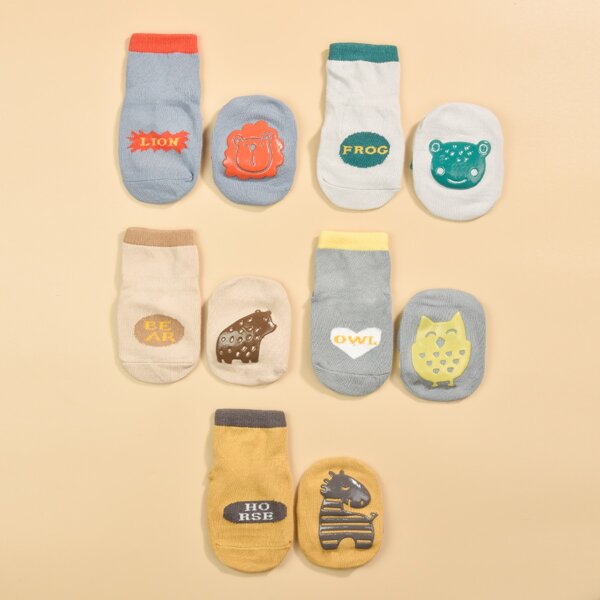 

5pairs Toddler Kids Animal Print Ankle Socks, Multicolor