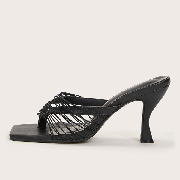 

Lace Up Design Thong Sandals, Black