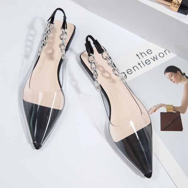 

Clear Chain Decor Slingback Flats