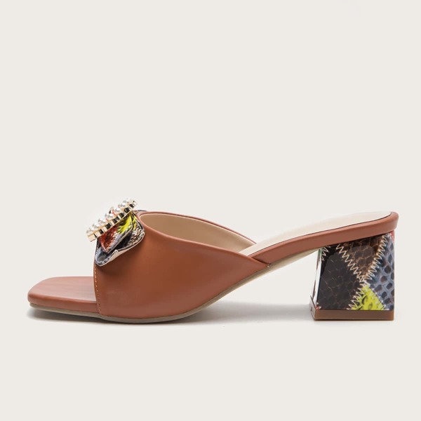 

Pearl Decor Colorblock Chunky Mules, Brown