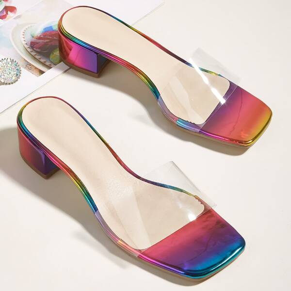 

Clear Strap Holographic Chunky Mules