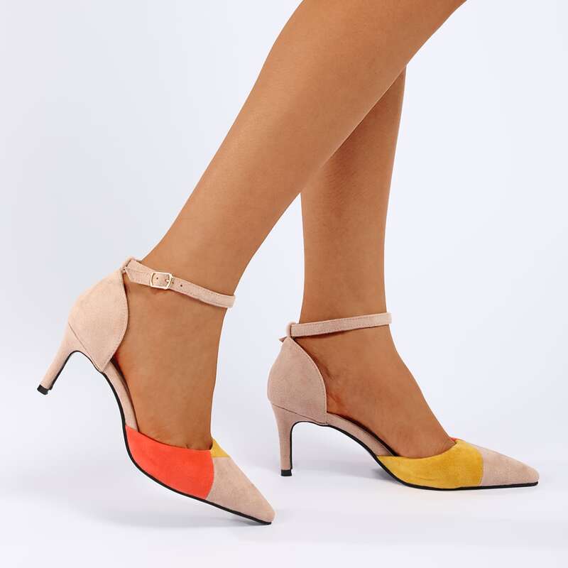 

Colorblock Ankle Strap Pumps, Multicolor