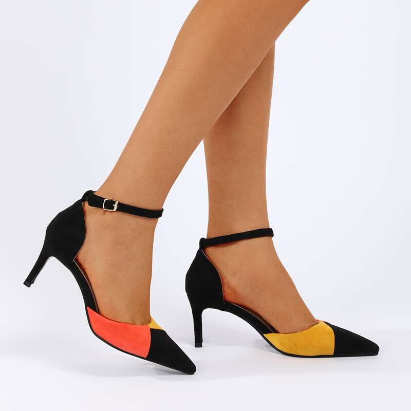 

Colorblock Ankle Strap Pumps, Multicolor