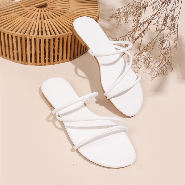 

Thin Strap Slide Sandals, White
