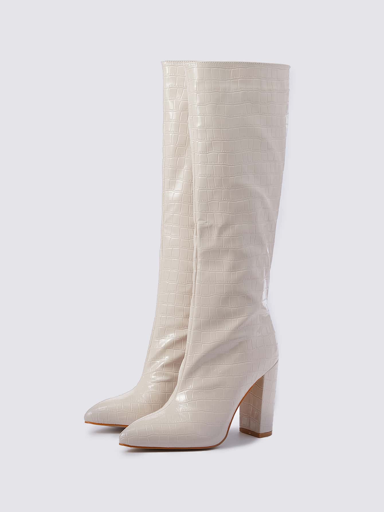 Fashion Match ,Women's Pointed Toe Chunky High Heel Over-The-Knee Boots, Wide Leg Thigh High Boots With Stone Pattern, Autumn & Winter,Party