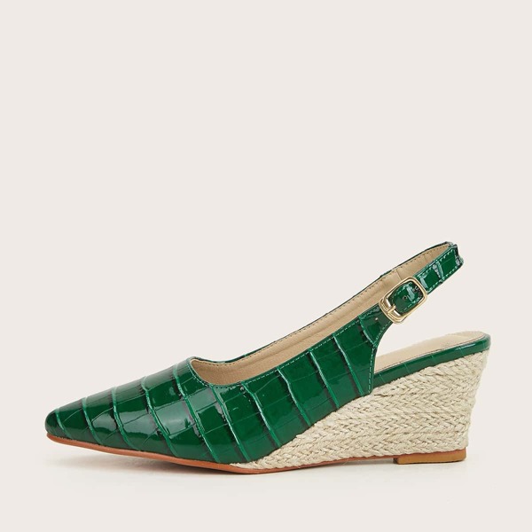 

Croc Embossed Point Toe Wedge Slingback Shoes, Green