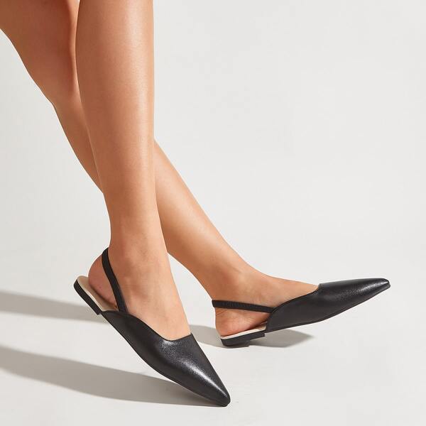 

Minimalist Point Toe Slingback Flats, Black